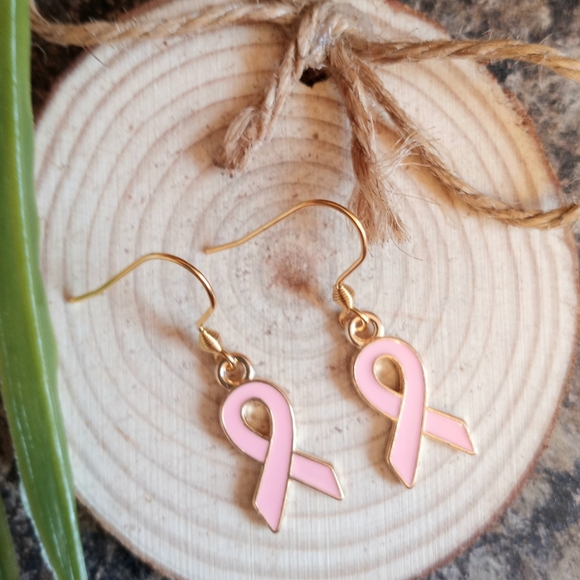 Breast Cancer Awareness Ribbon Earrings - Picture 2 of 3